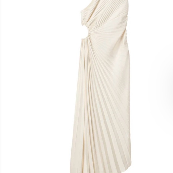 A.L.C. White Whisper  Satin Delfina Pleated Long Asymmetric One-Shoulder Dress - Picture 9 of 10
